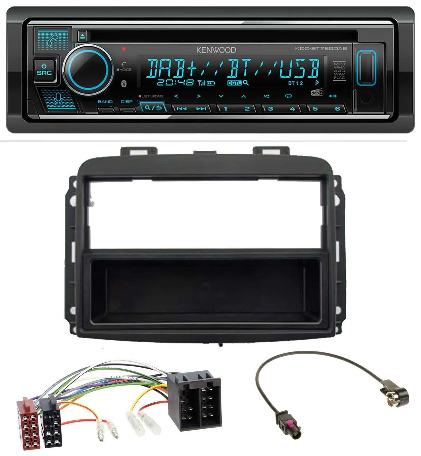 Kenwood MP3 Bluetooth DAB USB CD Autoradio für Fiat 500L (mit ISO, ab 2012)