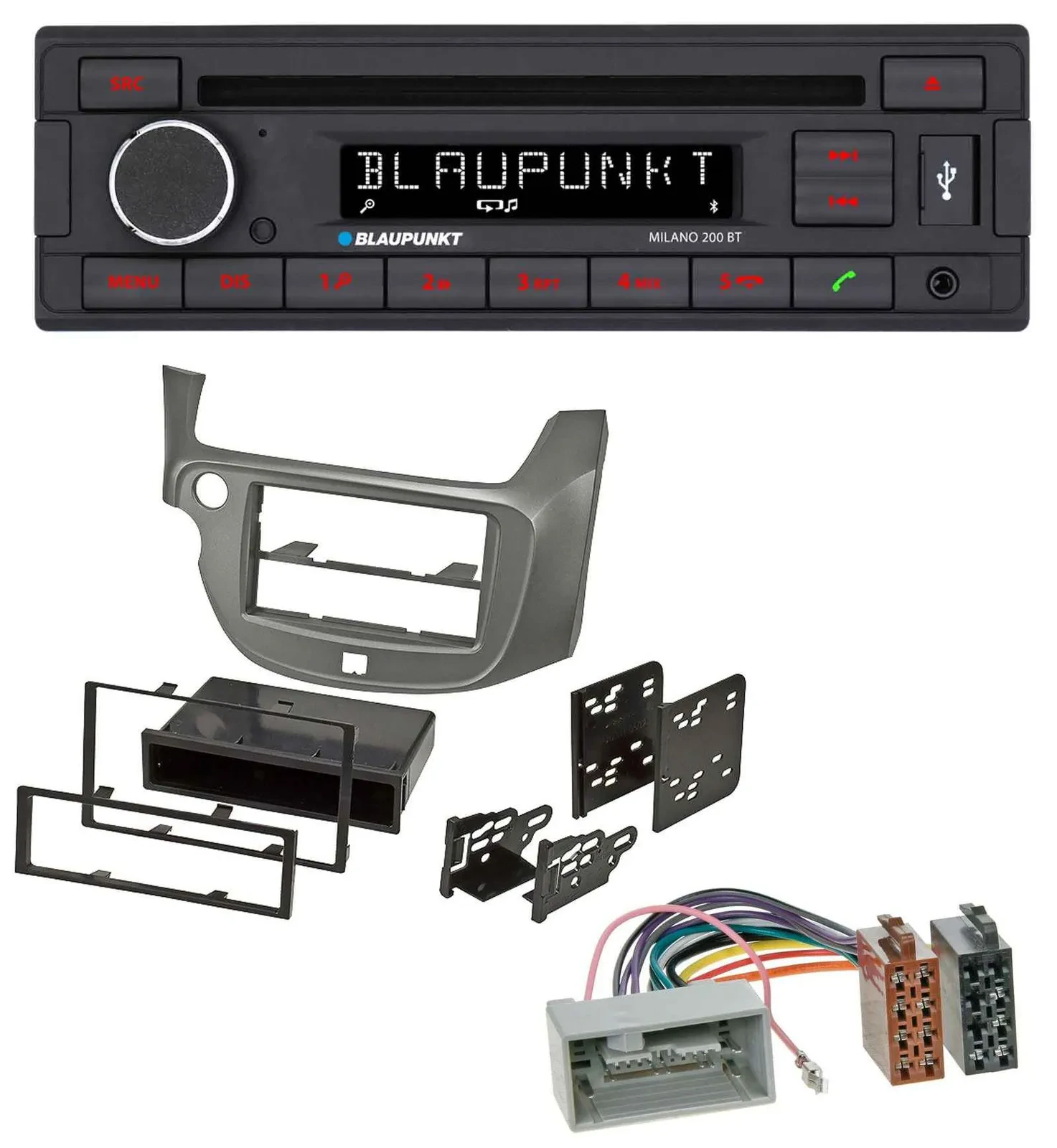 Blaupunkt MP3 USB CD Bluetooth AUX Autoradio für Honda Jazz (ab 2009) - silber
