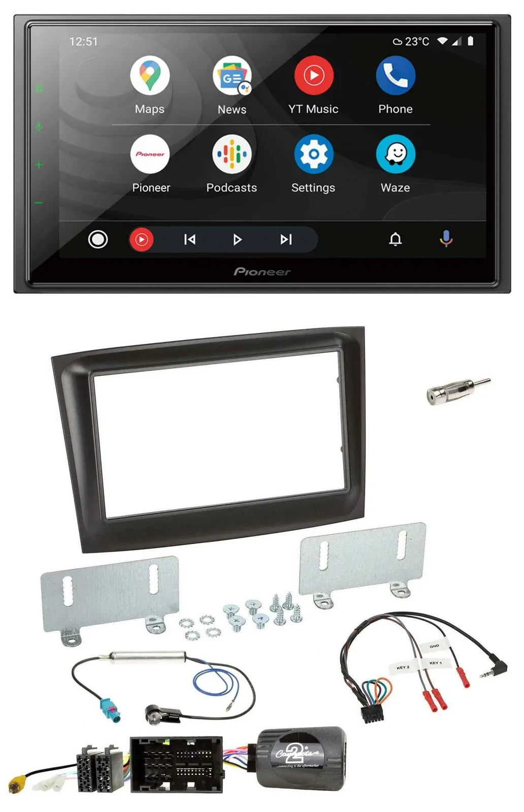 Автомагнитола для Fiat Doblo Pioneer 2 DIN, USB, DAB, Bluetooth, с поддержкой управления на руле, черная