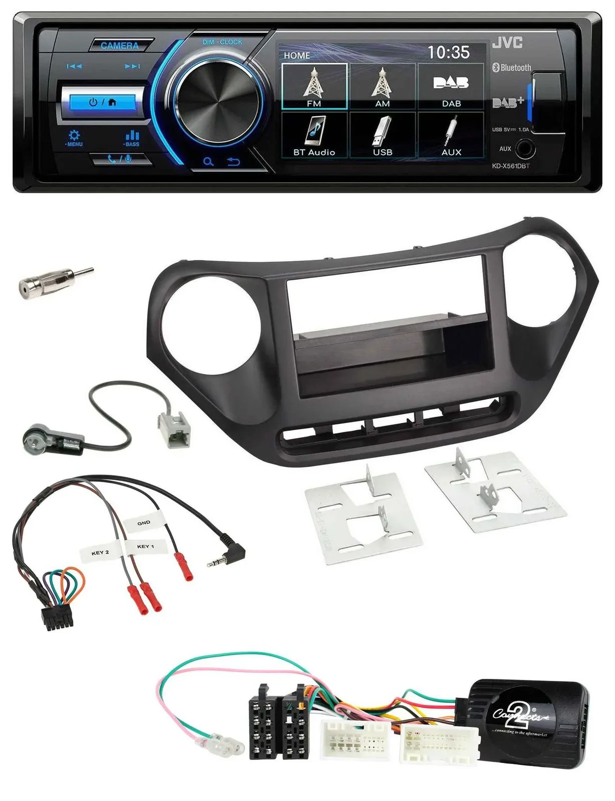 JVC Bluetooth Lenkrad USB DAB Autoradio für Hyundai i10 ab 2014 schwarz