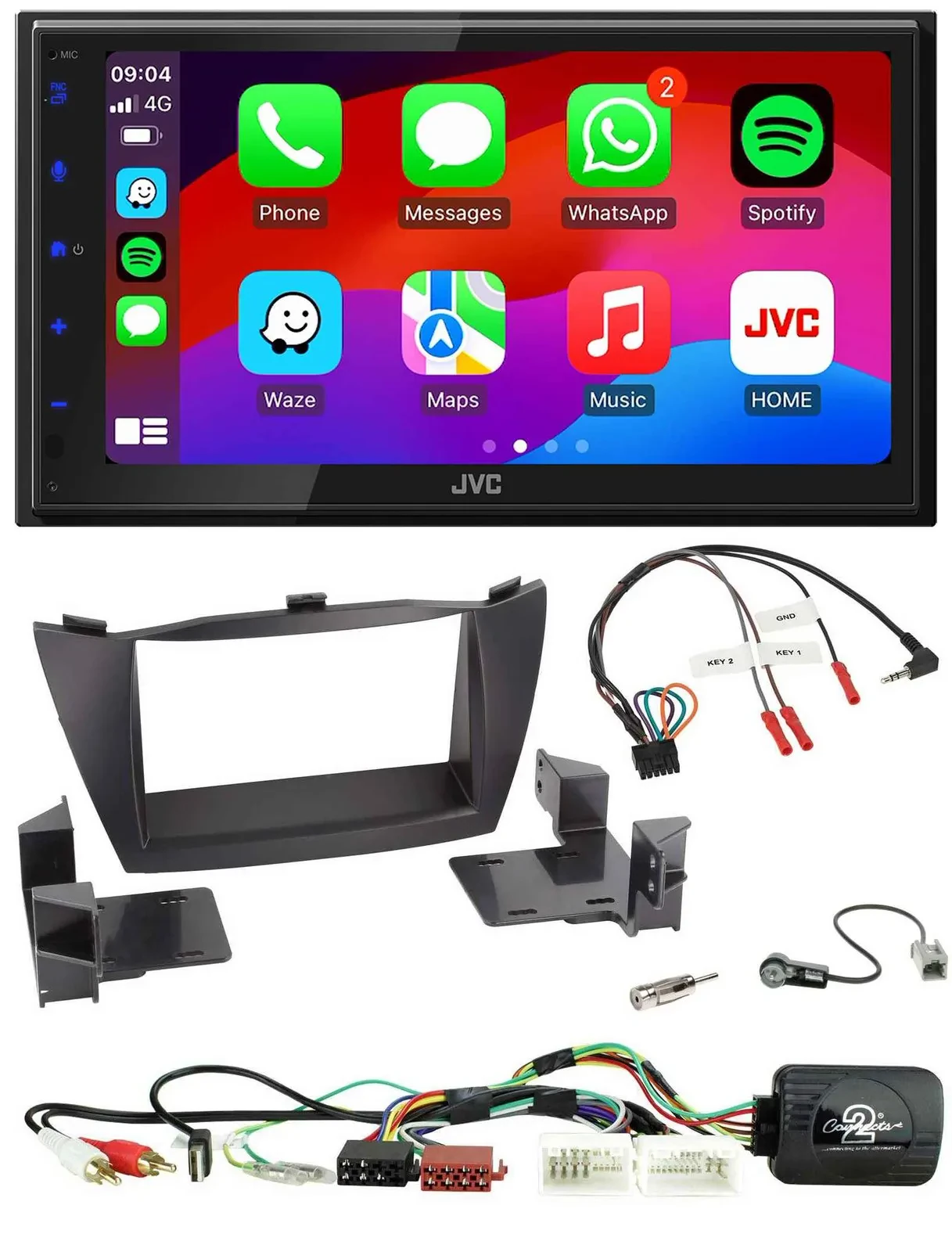 JVC Bluetooth USB Lenkrad 2DIN DAB Autoradio für Hyundai Tucson 2010-2015 schwar