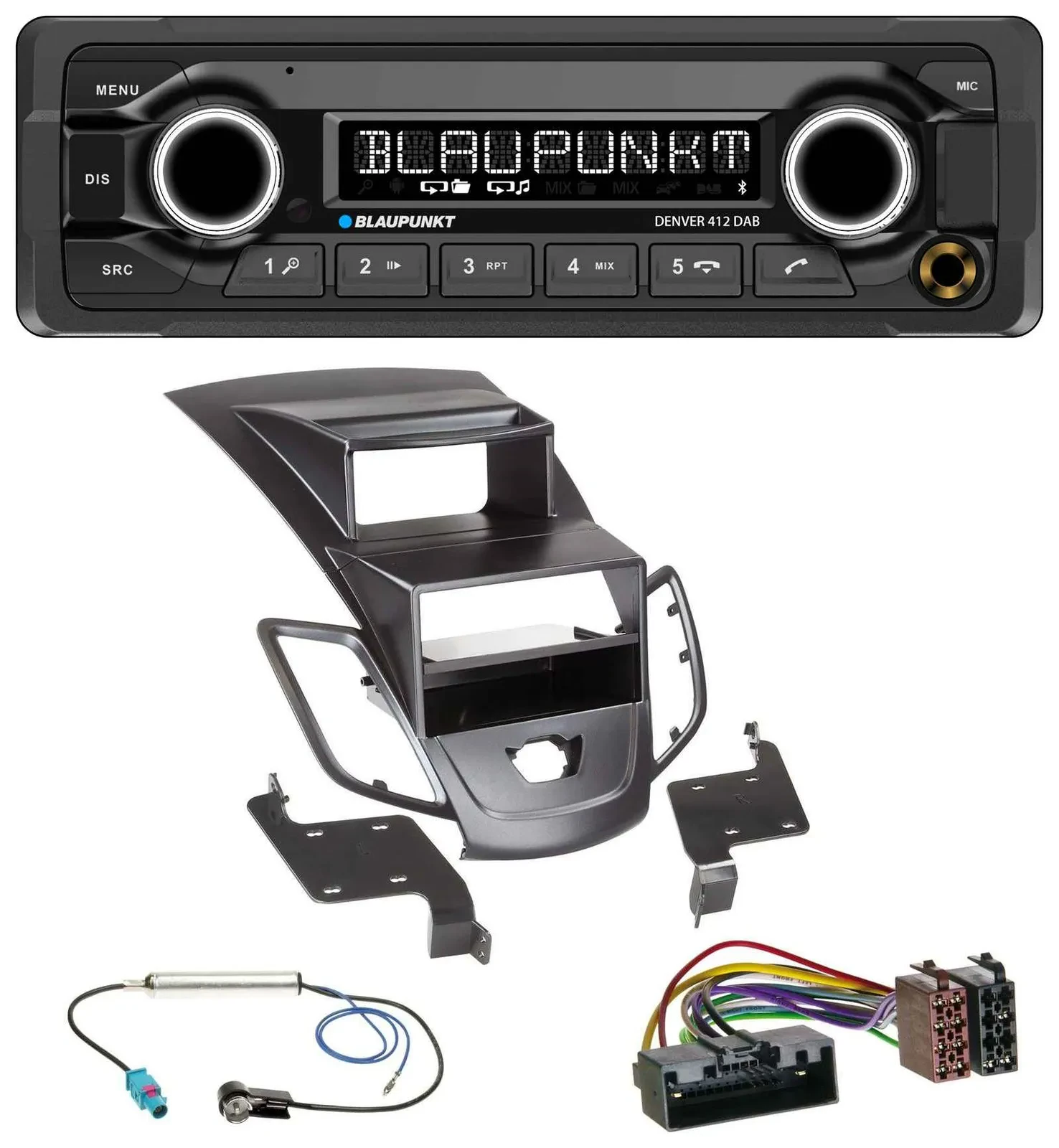 Автомагнитола для Ford Fiesta 2010–2017 Blaupunkt Bluetooth, DAB, MP3, USB, с дисплеем, черная