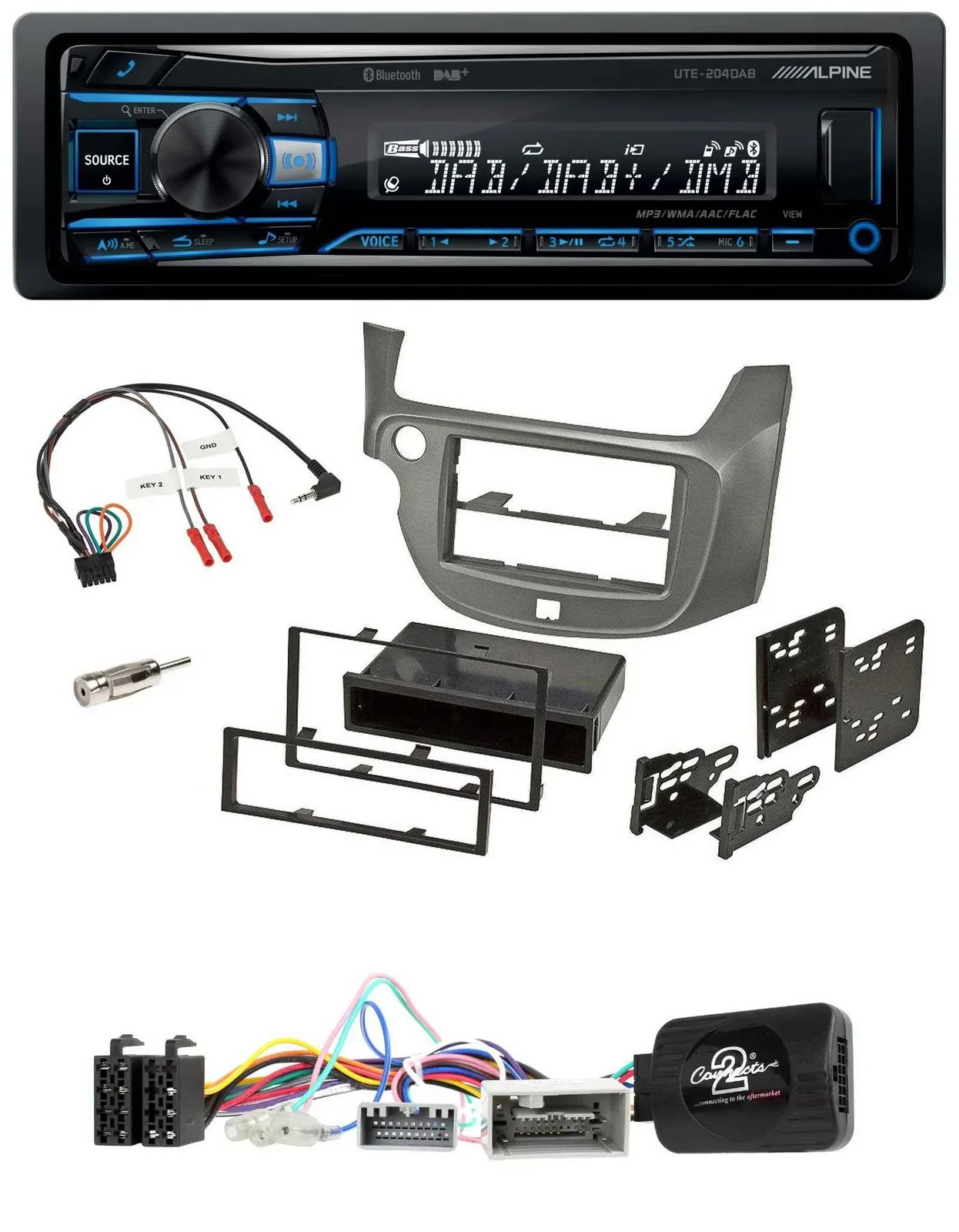 Автомагнитола Alpine для Honda Jazz (с 2014) DAB, USB, Bluetooth, серебристая