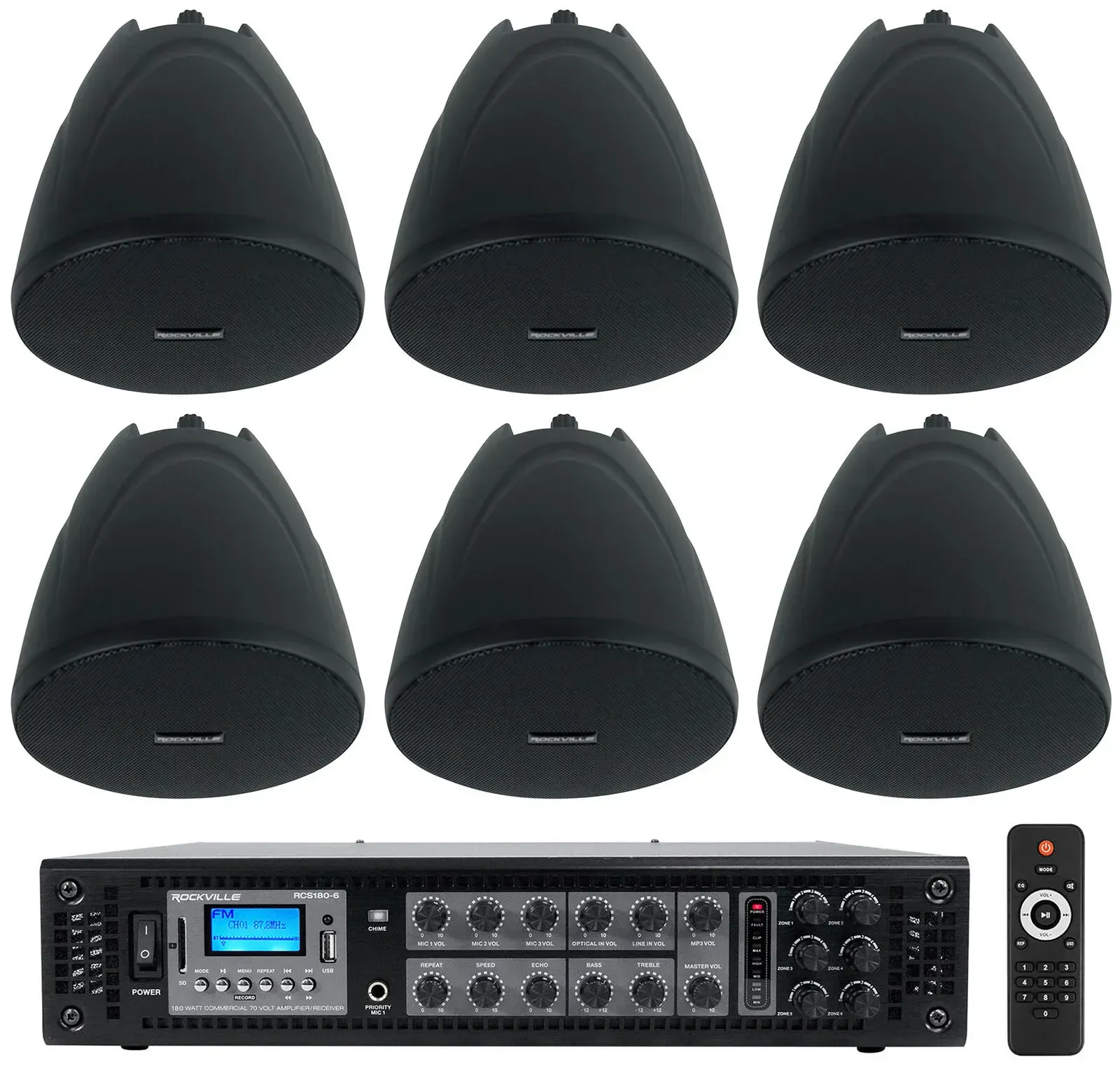 Потолочная акустика Rockville PEN-40T Black с усилителем (6 штук)