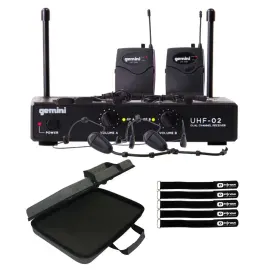 Gemini UHF-02HL 2 Channel Wireless Headset/Lavalier Microphone System w Case