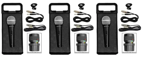 3 Rockville RMC-XLR Dynamic Cardioid Professional Metal Microphones W/XLR Cable