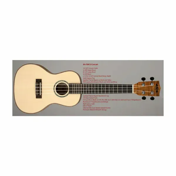 Kala KA-FMCG Solid Spruce Top Concert Ukulele Flamed Spalted Maple inkl. Case