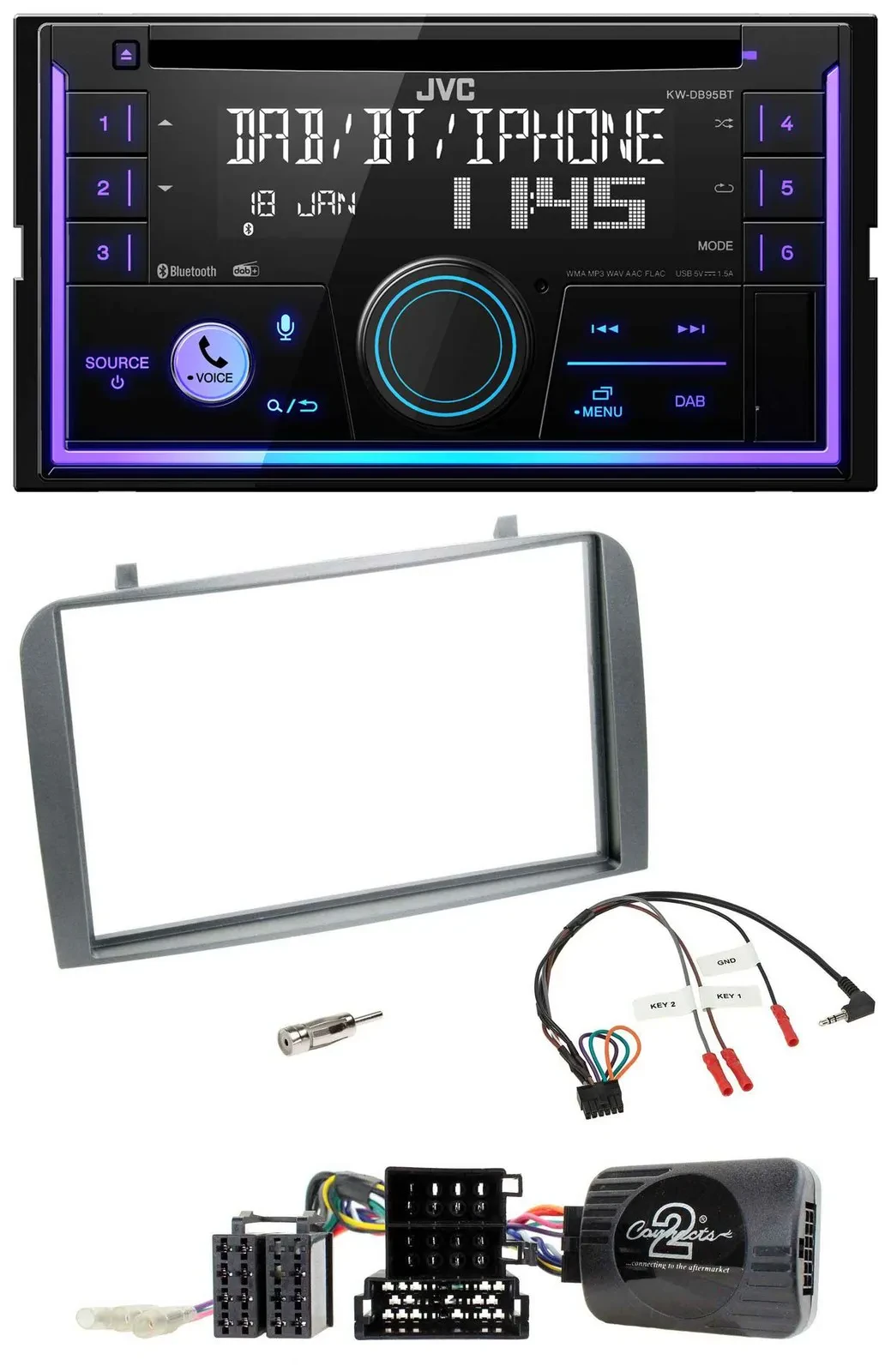 Автомагнитола JVC 2 DIN DAB Bluetooth CD для Alfa Romeo GT/147 (2007–2010) антрацит