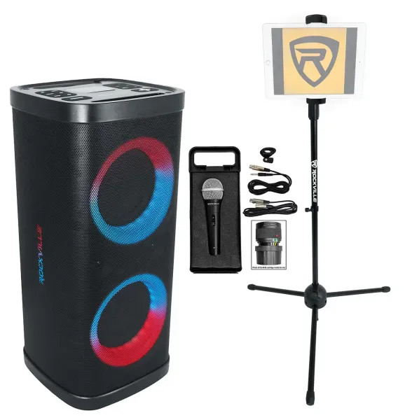 Rockville BASS PARTY 65 V2 LED Karaoke Machine System+Mic+Tablet Stand Party Box