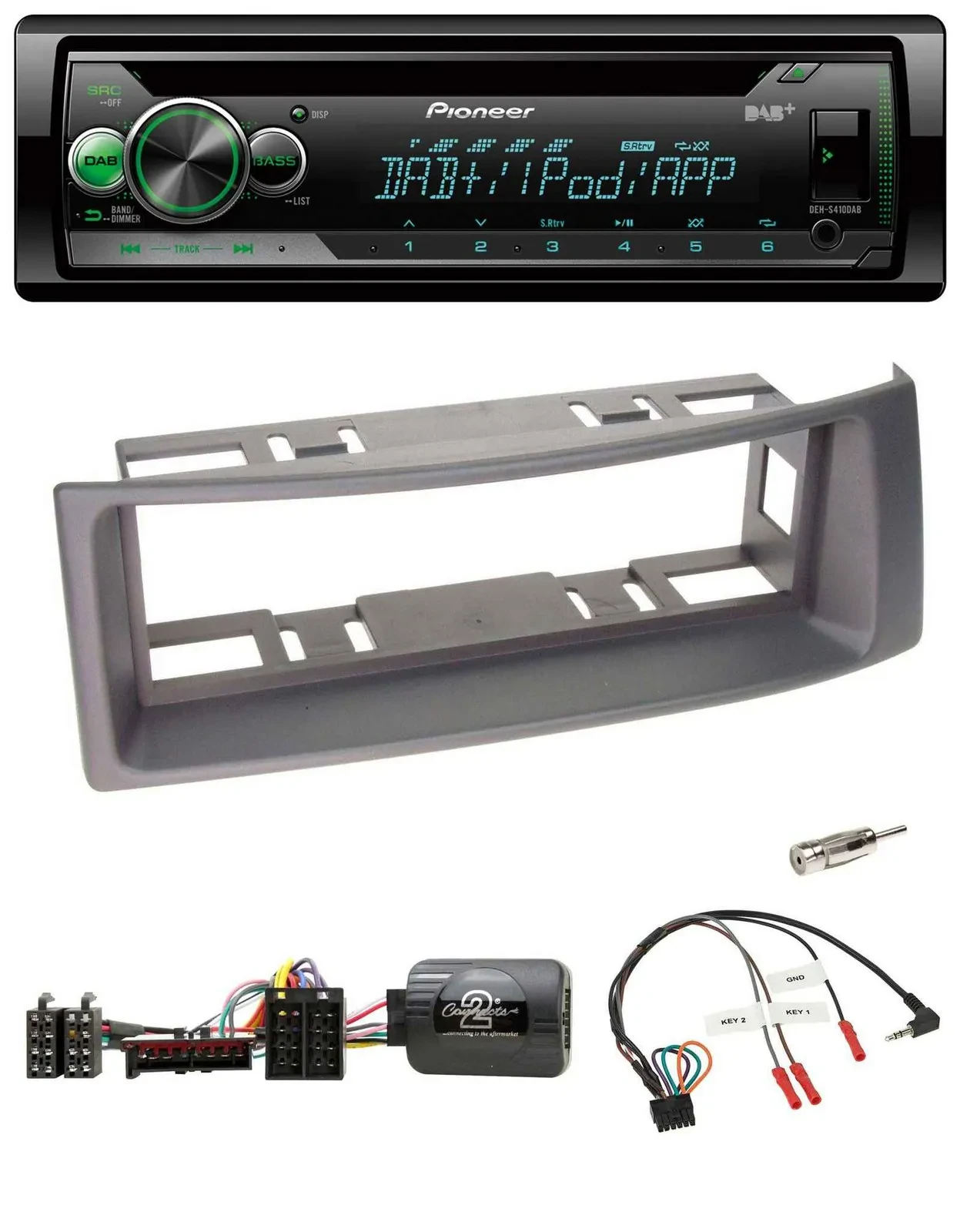 Автомагнитола Pioneer USB MP3 DAB CD для Renault Megane/Scenic 1996–2000, цвет антрацит, с поддержкой управления на руле