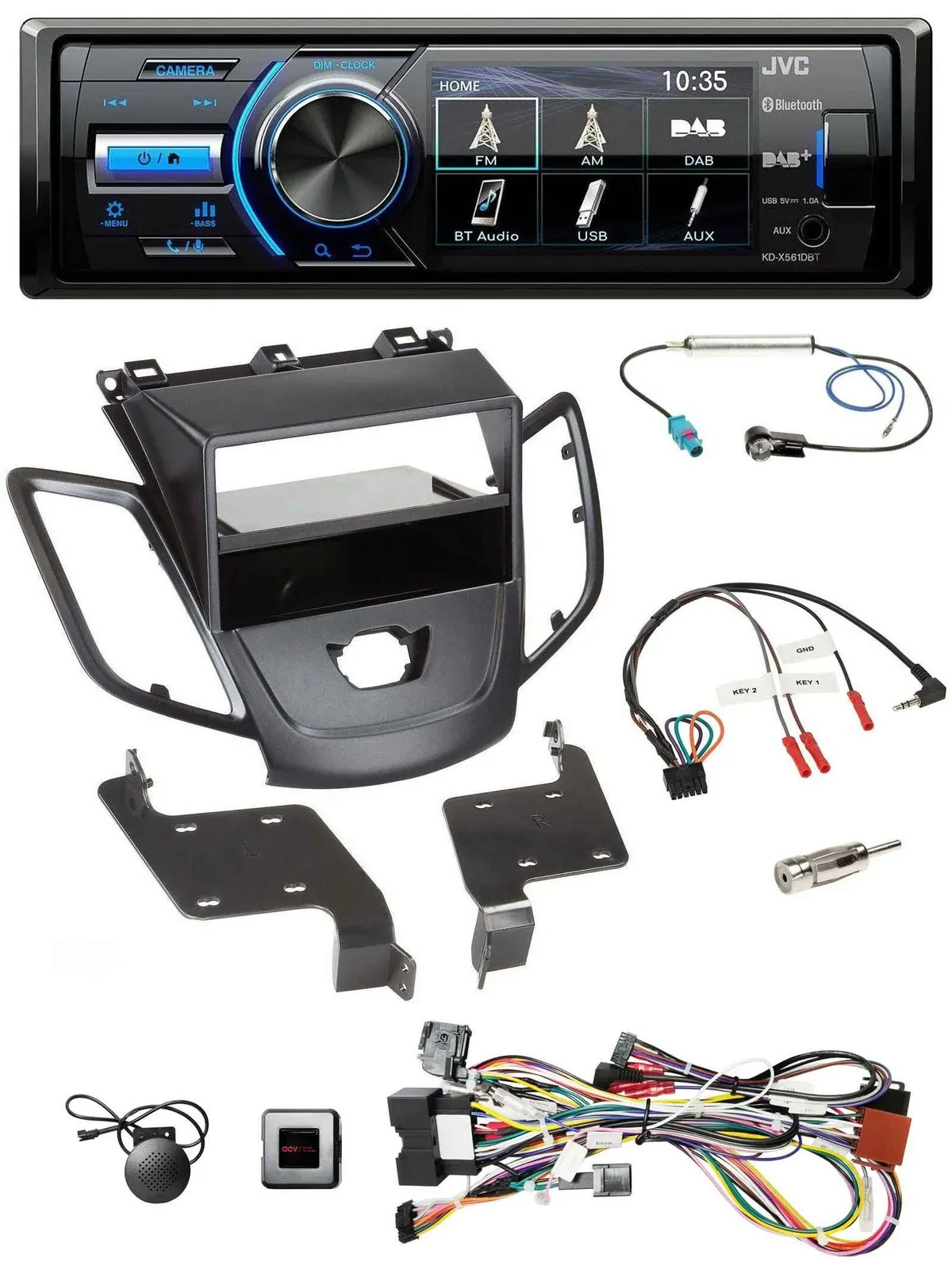 JVC Bluetooth Lenkrad USB DAB Autoradio für Ford Fiesta 08-10 ohne Display schwa