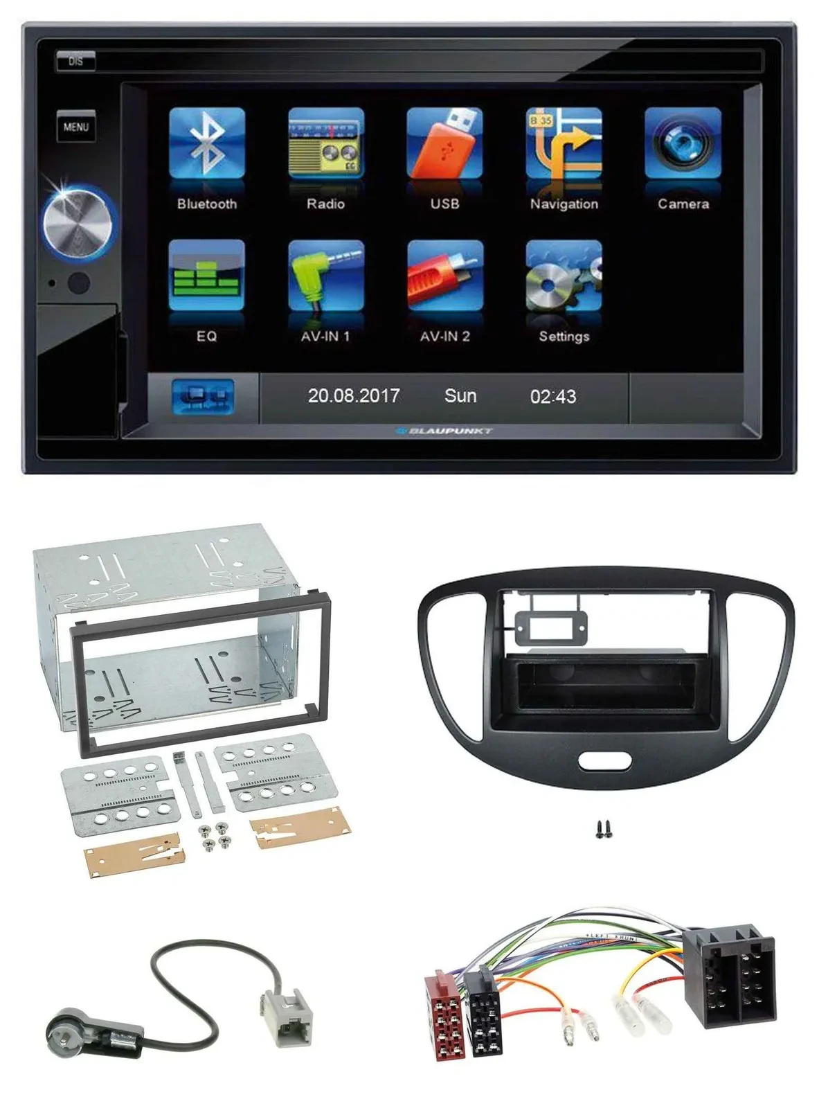 Автомагнитола Blaupunkt 2DIN, Bluetooth, MP3, USB, AUX, SD, для Hyundai i10 2008–2013, черный