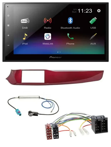 Pioneer USB Bluetooth DAB 2DIN MP3 Autoradio für Alfa Giulietta 10-13 rot glänze