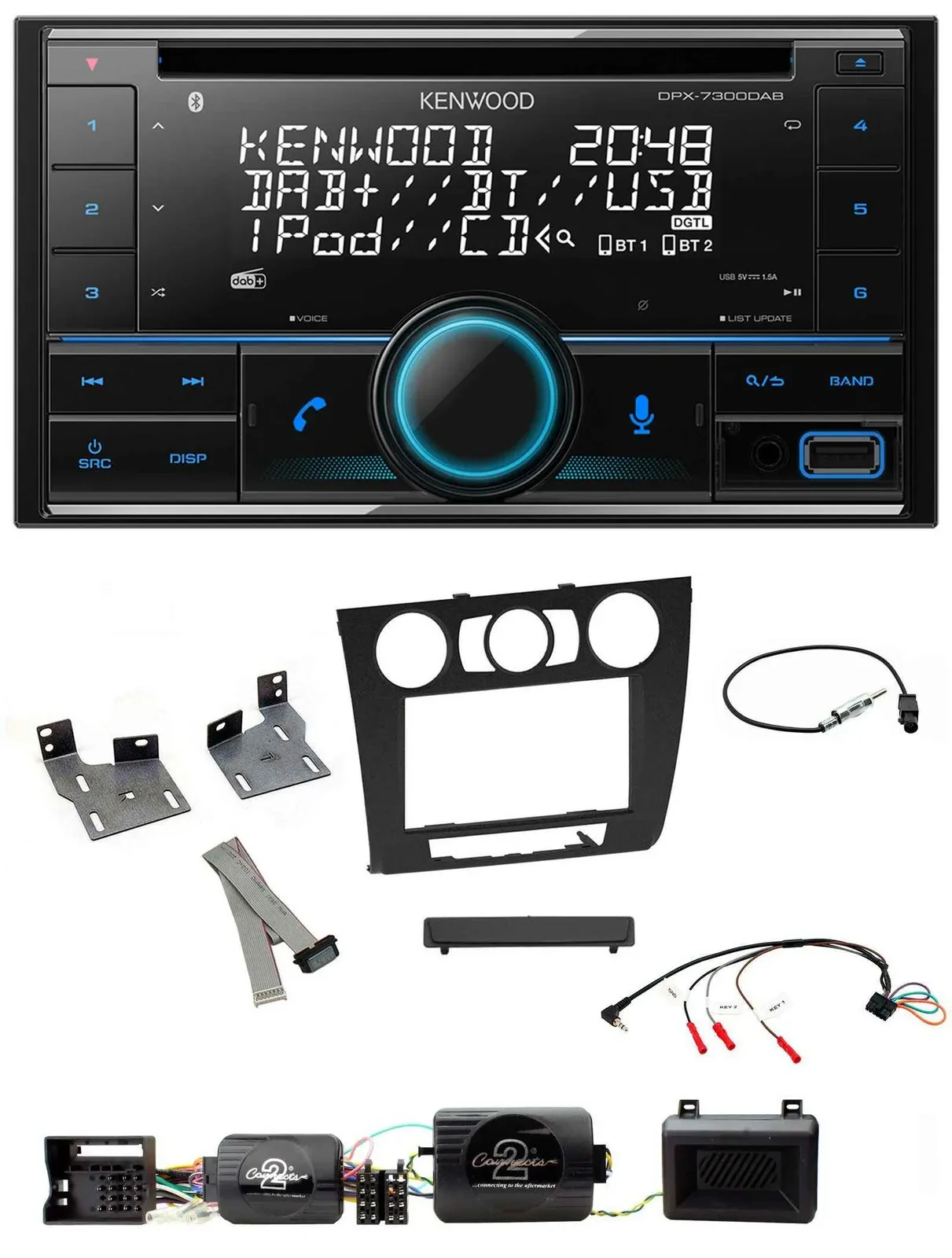 Автомагнитола Kenwood 2-DIN CD DAB USB Bluetooth для BMW 1 Series, поддержка кнопок на руле, PDC, ручной климат-контроль