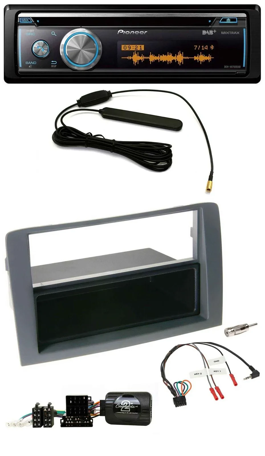 Pioneer CD USB Bluetooth DAB Lenkrad Autoradio für Fiat Idea 2006-2011 grau