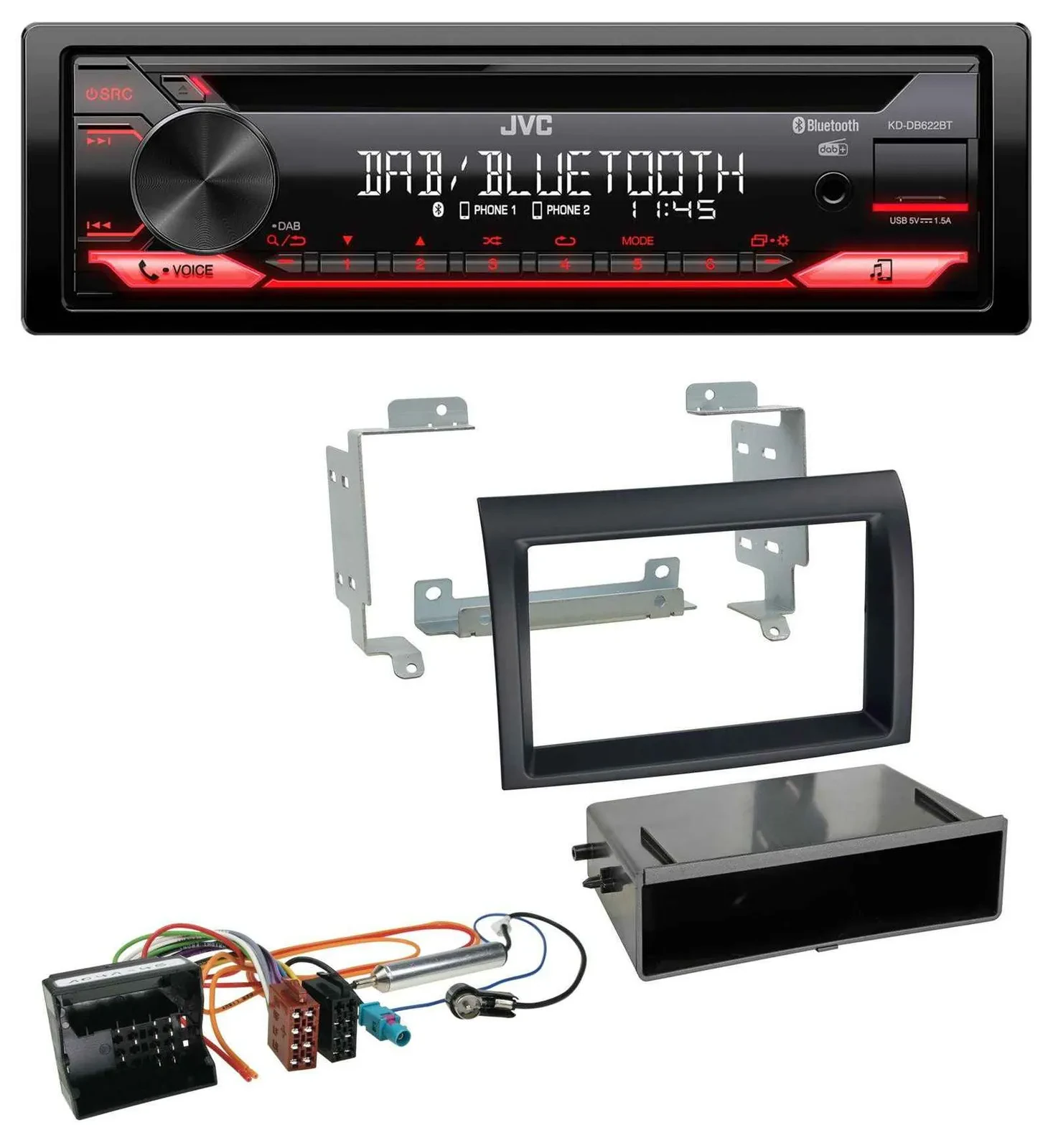 Автомагнитола для Citroen Jumper (2006–2011) JVC Quadlock CD DAB USB Bluetooth MP3 черный