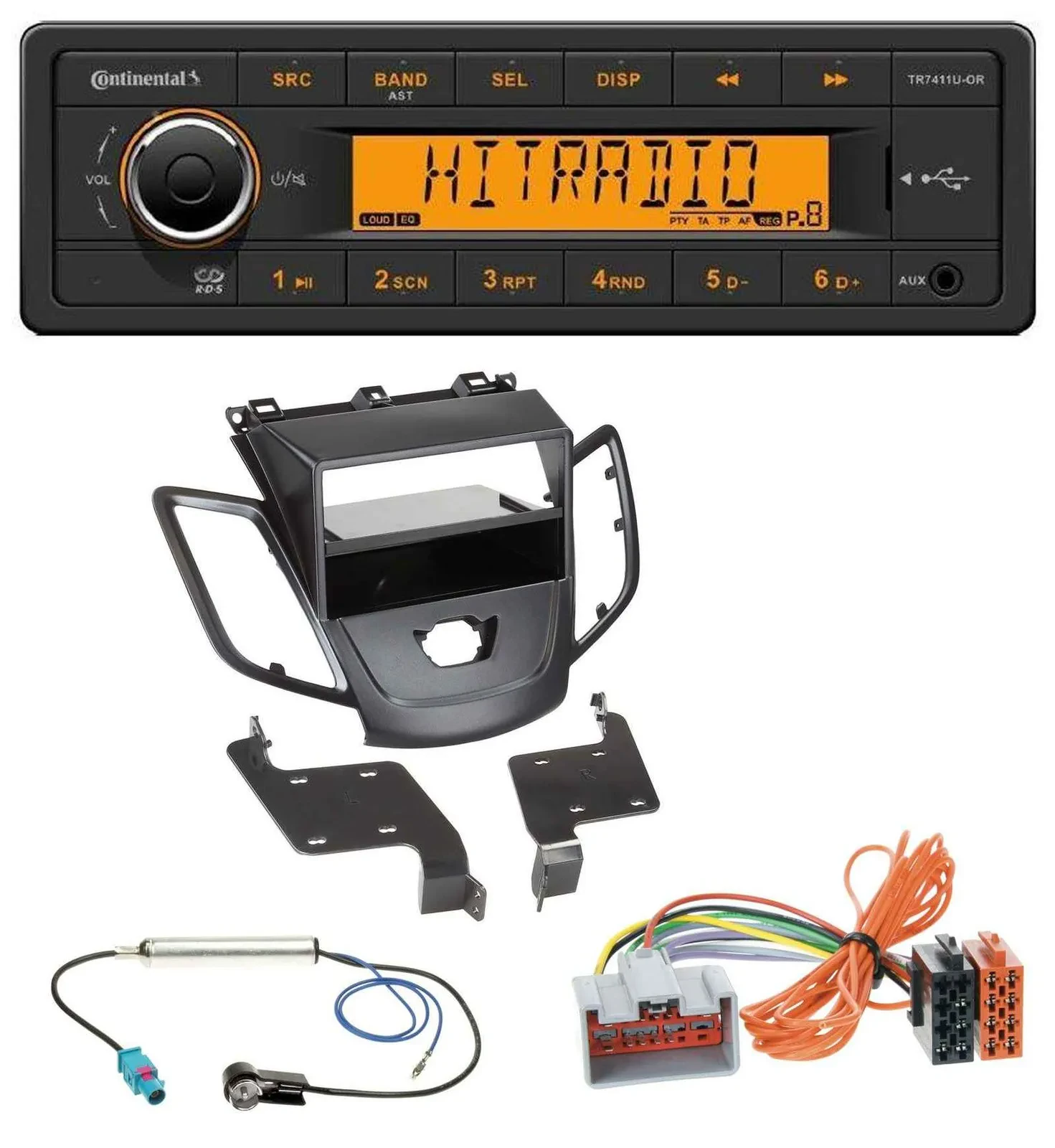 Continental 1DIN USB AUX MP3 Autoradio für Ford Fiesta JA8 08-10 ohne Display sc
