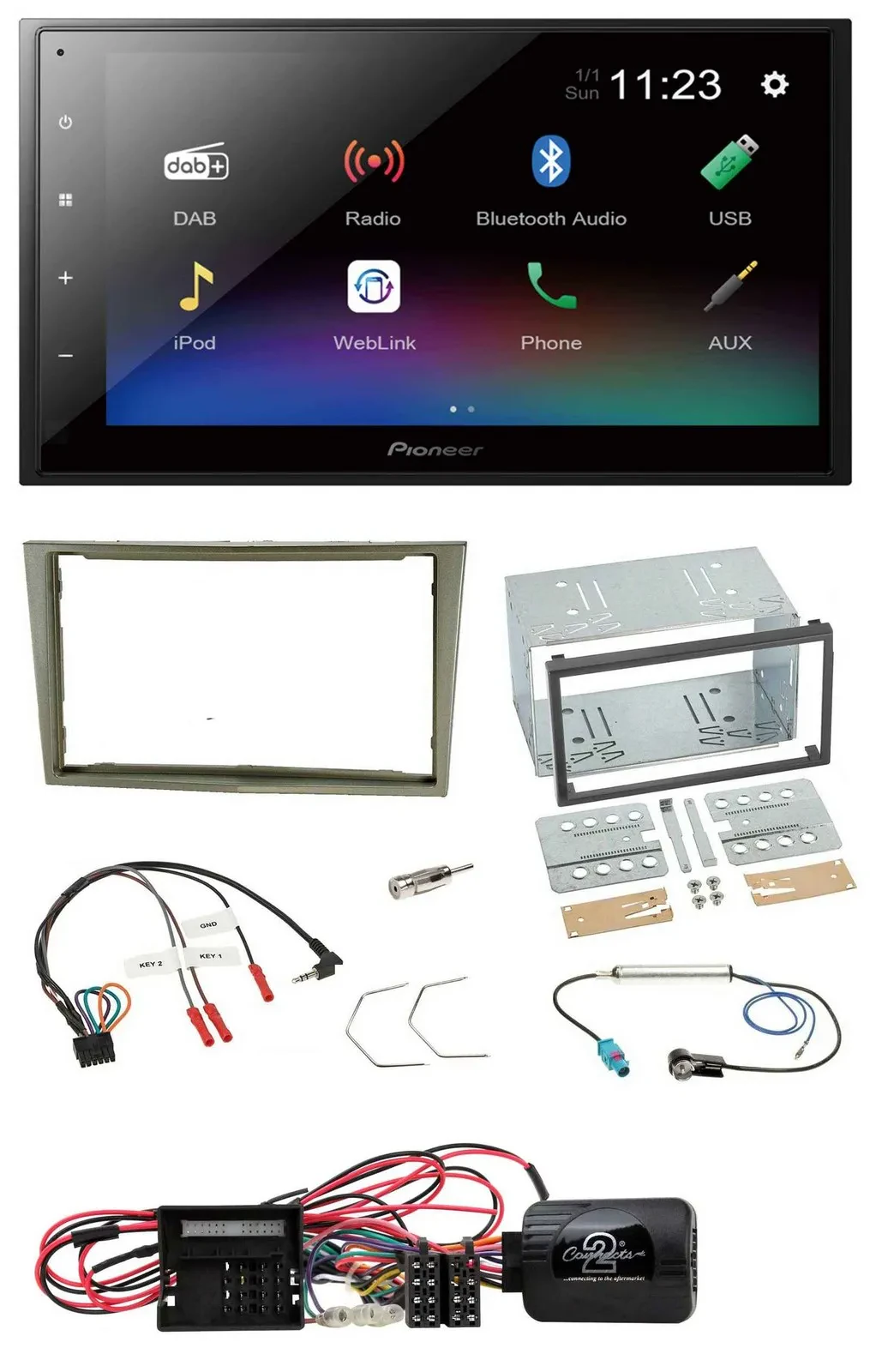 Автомагнитола для Opel Corsa D Pioneer 2-DIN, USB, Bluetooth, DAB, поддержка кнопок на руле, цвет Satin Stone