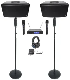 2 Mackie FreePlay LIVE Rechargeable 6" Bluetooth Speakers+Stands+Mics+Headphones