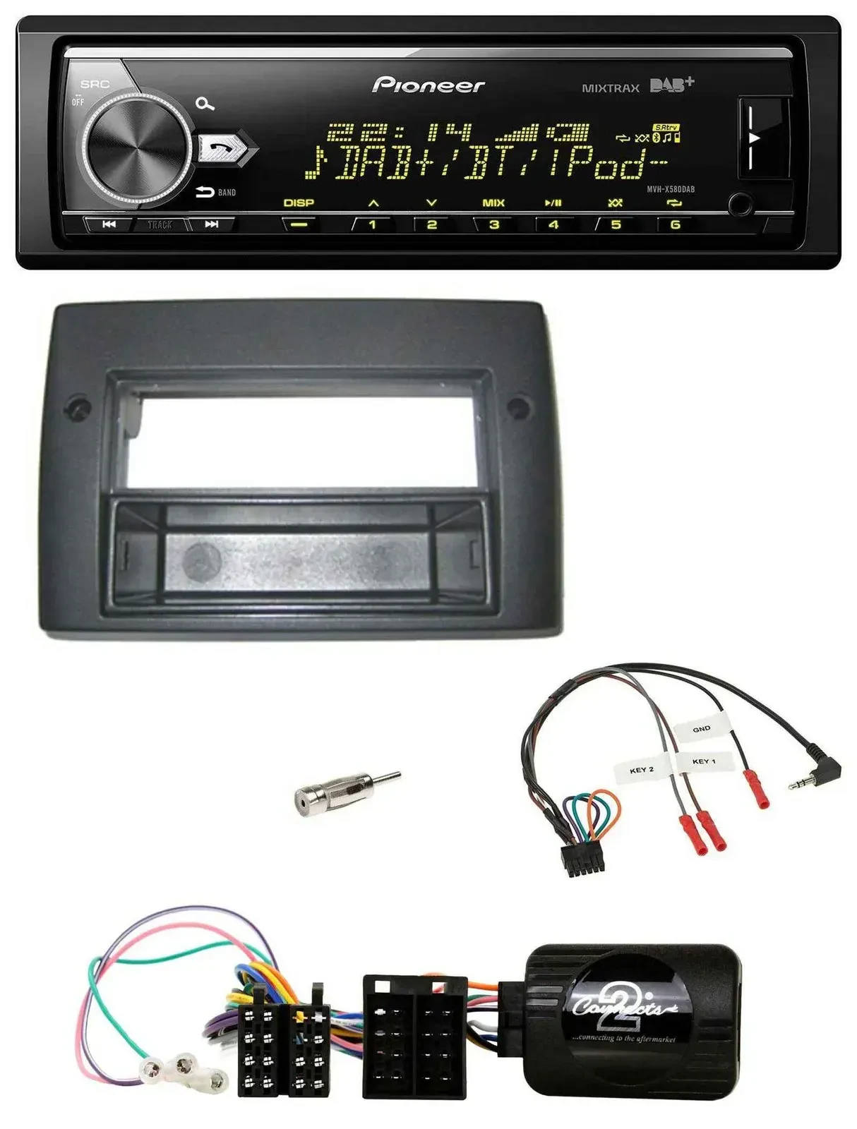 Автомагнитола для Fiat Stilo 2001–2007 Pioneer Bluetooth, USB, DAB с поддержкой кнопок на руле