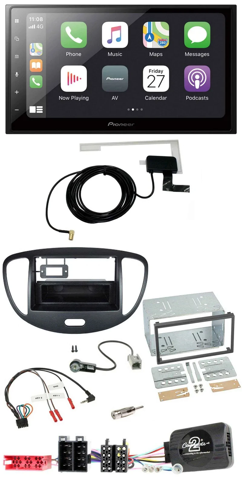 Pioneer USB Lenkrad 2DIN Bluetooth DAB Autoradio für Hyundai i10 2009-2013 schwa