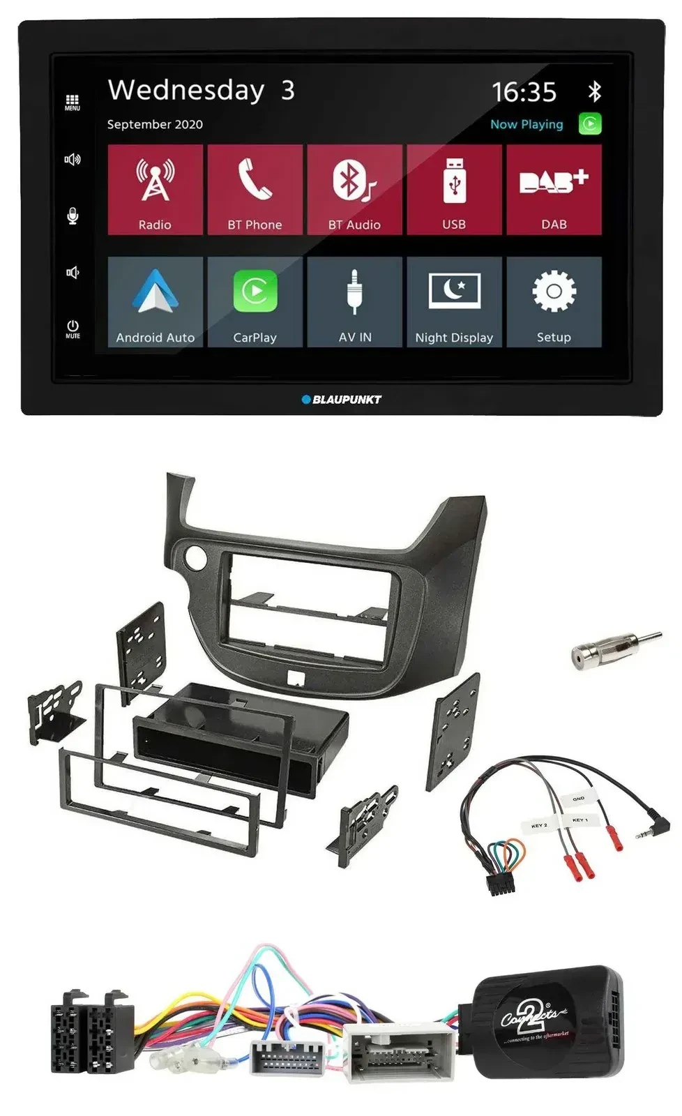 Blaupunkt DAB Bluetooth USB Lenkrad 2DIN Autoradio für Honda Jazz ab 14 dunkelgr