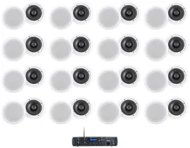 Rockville Rock Zone 8 Ch. Amplifier+(32) 6.5" White Ceiling Speakers For Hotel