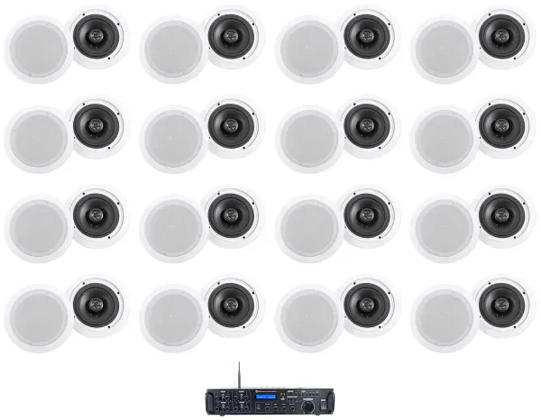 Rockville Rock Zone 8 Ch. Amplifier+(32) 6.5" White Ceiling Speakers For Hotel