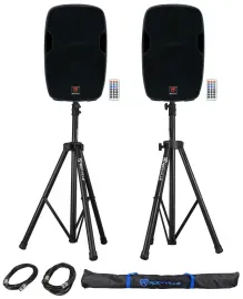 (2) Rockville BPA15 15" Powered 800W Speakers+Bluetooth+Stands For Church/School