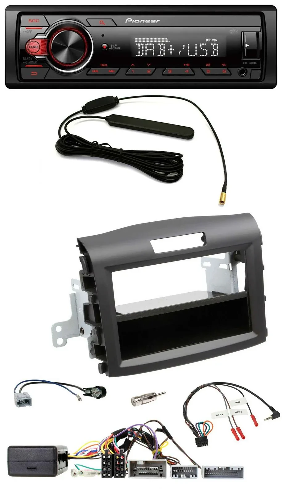 Автомагнитола для Honda CR-V (с 2013) Pioneer 1DIN DAB USB MP3, черная, поддержка управления с руля