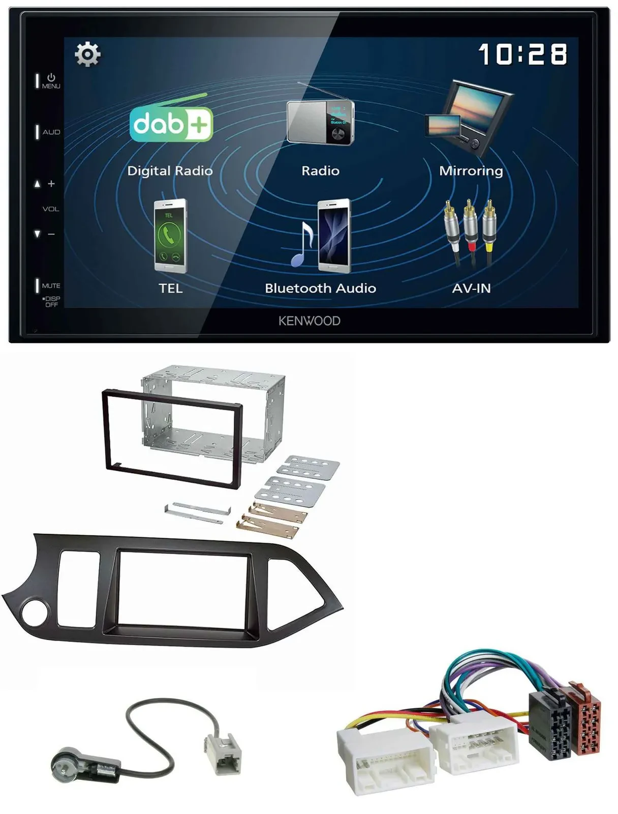 Kenwood 2DIN Bluetooth MP3 USB DAB Autoradio für Kia Picanto ab 11 Start-Stop