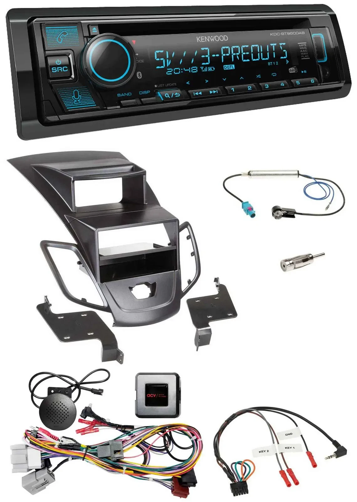 Автомагнитола Kenwood Bluetooth, USB, CD, DAB для Ford Fiesta 2010–2013, совместима с управлением на руле