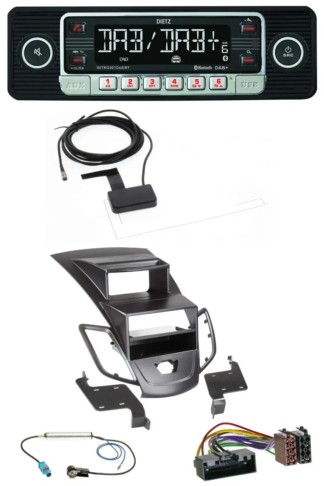 Dietz DAB Bluetooth USB MP3 Autoradio für Ford Fiesta 10-17 Display schwarz