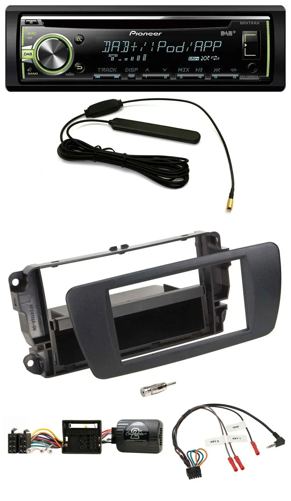 Автомагнитола для Seat Ibiza Pioneer MP3 USB CD DAB, поддержка управления на руле, чёрный