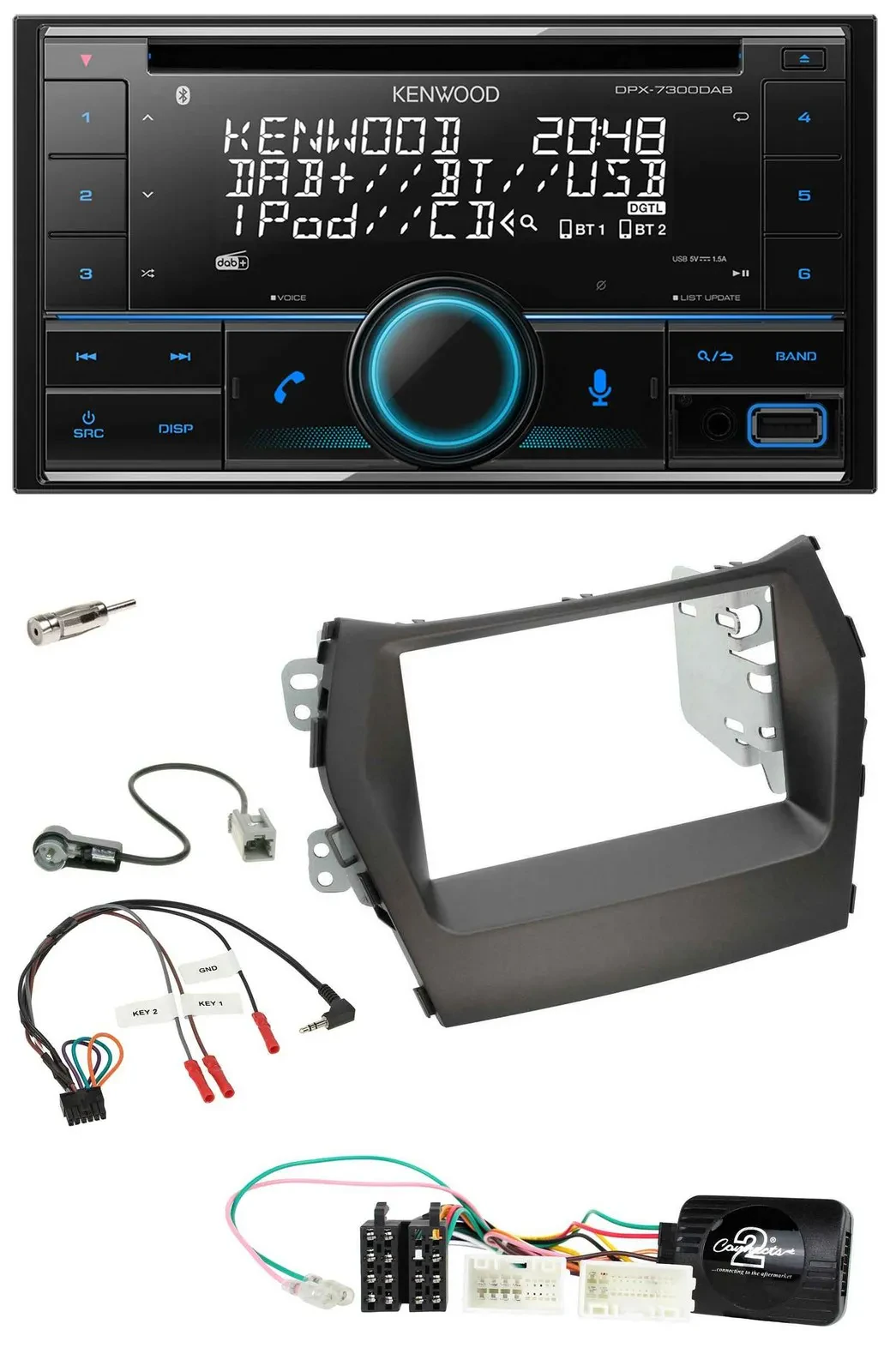 Автомагнитола Kenwood 2-DIN CD DAB USB Bluetooth для Hyundai Santa Fe (с 2012), совместима с кнопками на руле