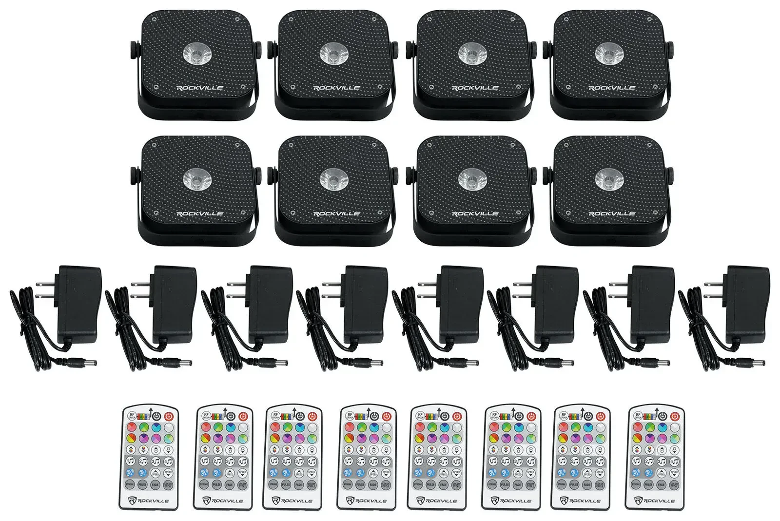 Светодиодный прибор Rockville MINI RF1 V2 с кейсом (8 штук)