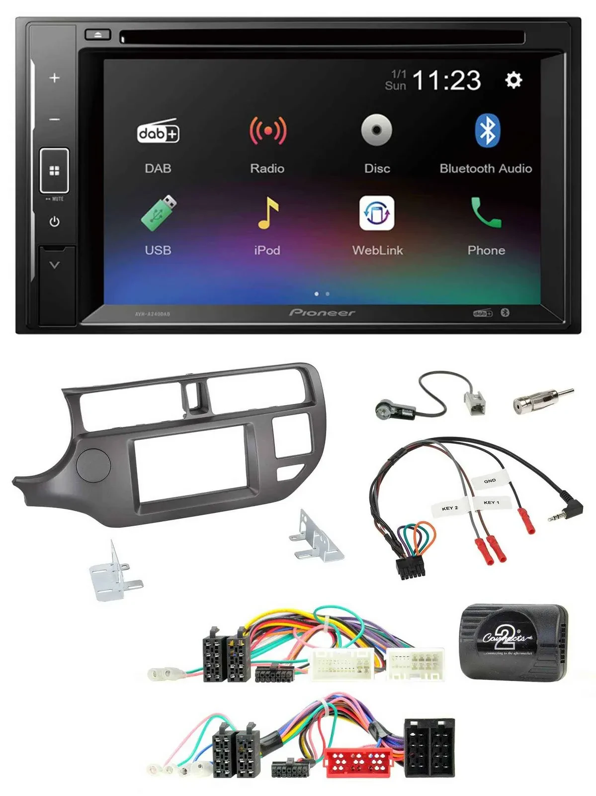 Pioneer Bluetooth Lenkrad USB 2DIN DAB DVD Autoradio für Kia Rio 11-15 UB anthra