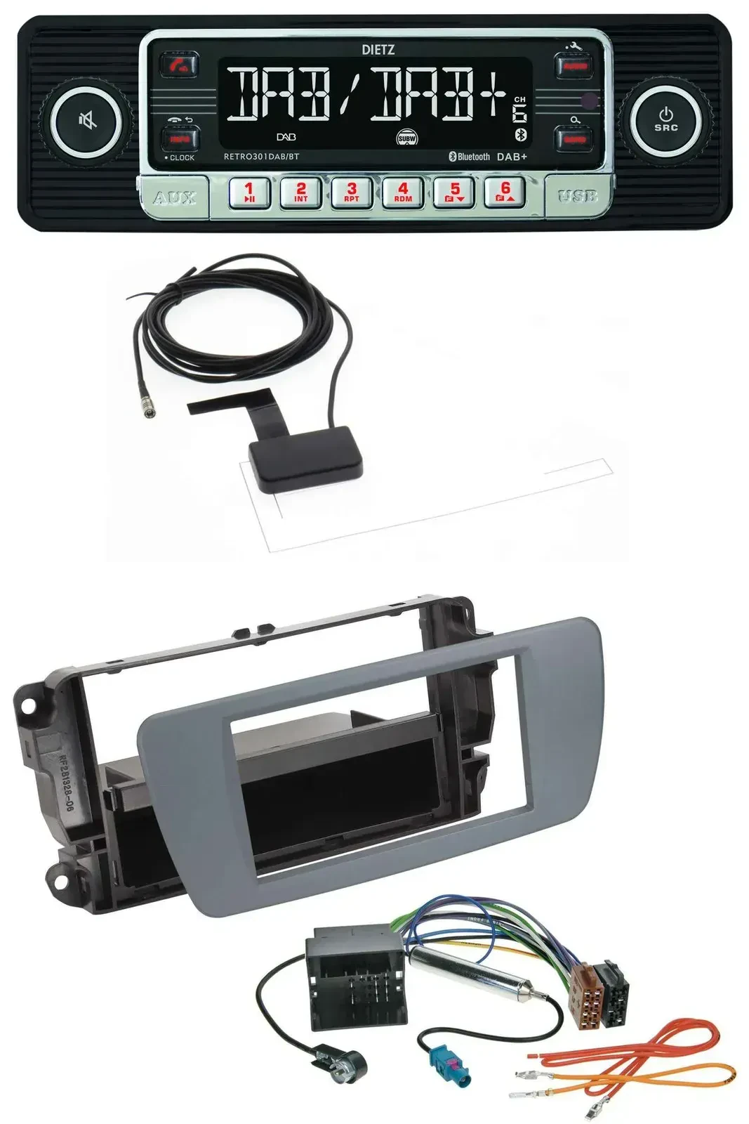 Dietz DAB Bluetooth USB MP3 Autoradio für Seat Ibiza (ab 08) conemaragrau