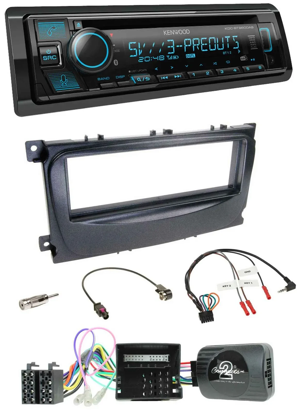 Kenwood Bluetooth USB CD Lenkrad DAB Autoradio für Ford C-Max Can 07-10 Focus sc