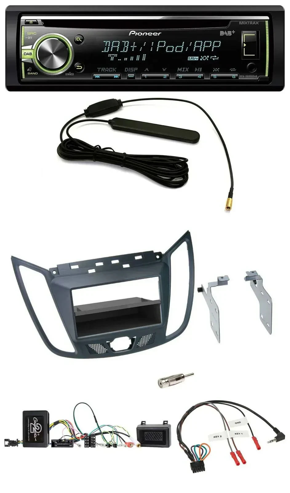 Автомагнитола Pioneer MP3 USB CD DAB для Ford C‑Max/Kuga темно-серая с поддержкой кнопок на руле