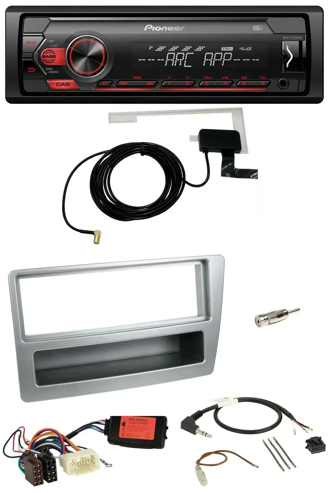 Автомагнитола Pioneer 1DIN USB DAB MP3 для Honda Civic 2004–2006 серебристая с поддержкой кнопок на руле
