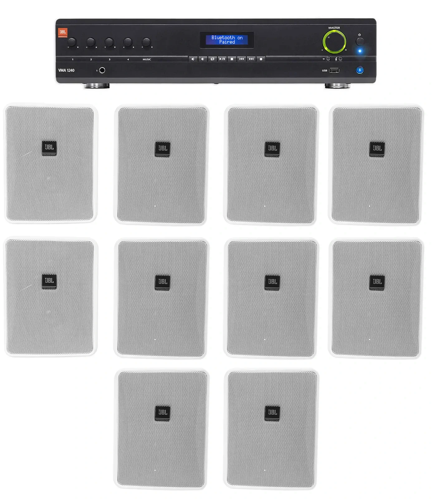 Настенная акустика JBL Control 25-1 White с усилителем (10 штук)