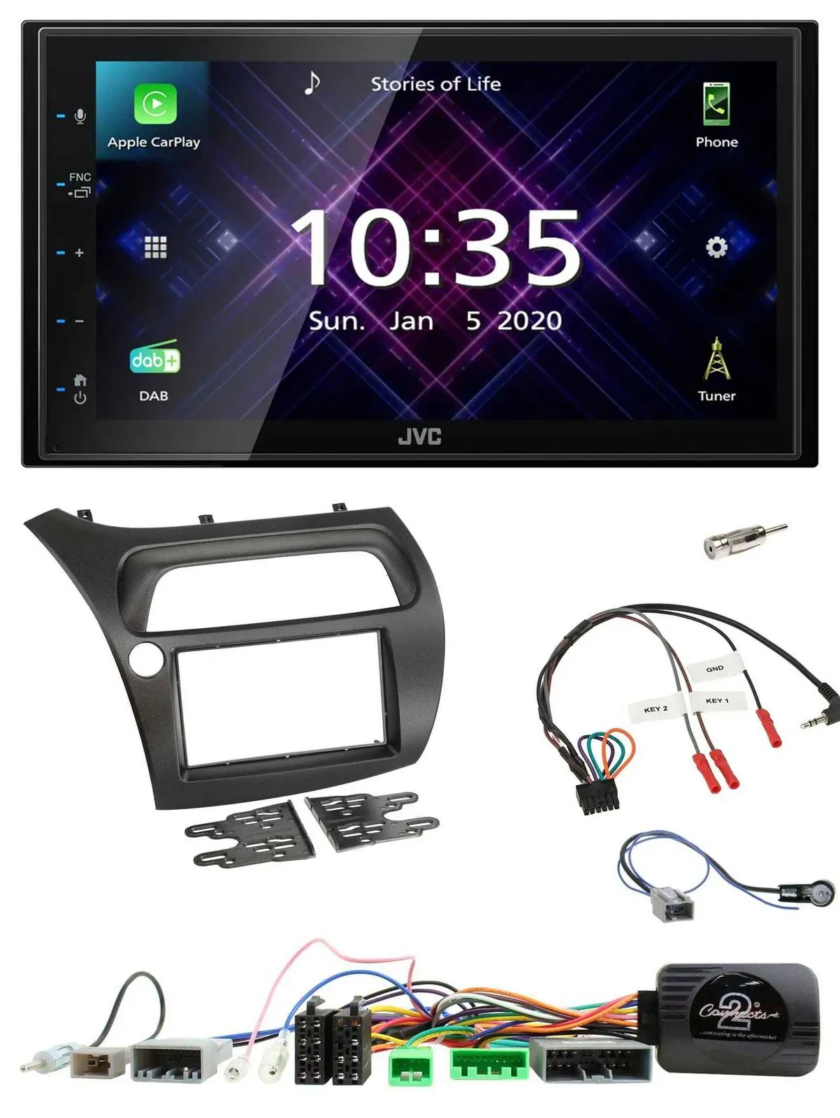 Автомагнитола JVC 2 DIN, DAB, Bluetooth, USB для Honda Civic 2006–2012 с поддержкой кнопок на руле