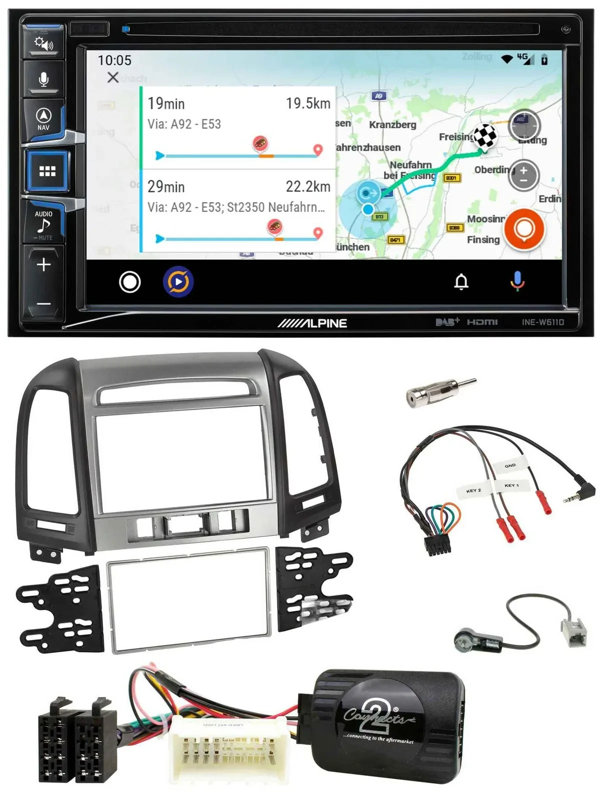 Alpine Bluetooth TMC USB DAB 2DIN Lenkrad Navigation für Hyundai Santa Fe 3 Scha