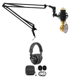 Rockville PC Gaming Streaming Twitch Bundle RCM02 Microphone+Headphones+Boom Arm