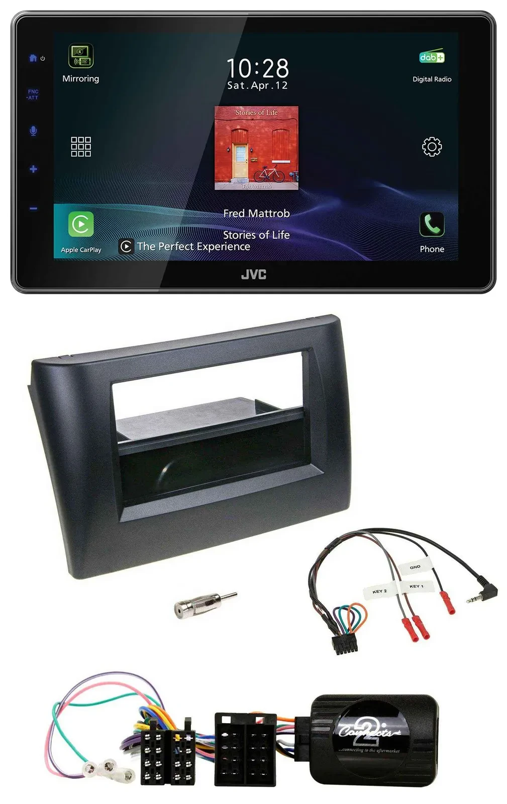 JVC DAB Lenkrad Bluetooth USB Autoradio für Fiat Stilo 01-07 schwarz Ablage