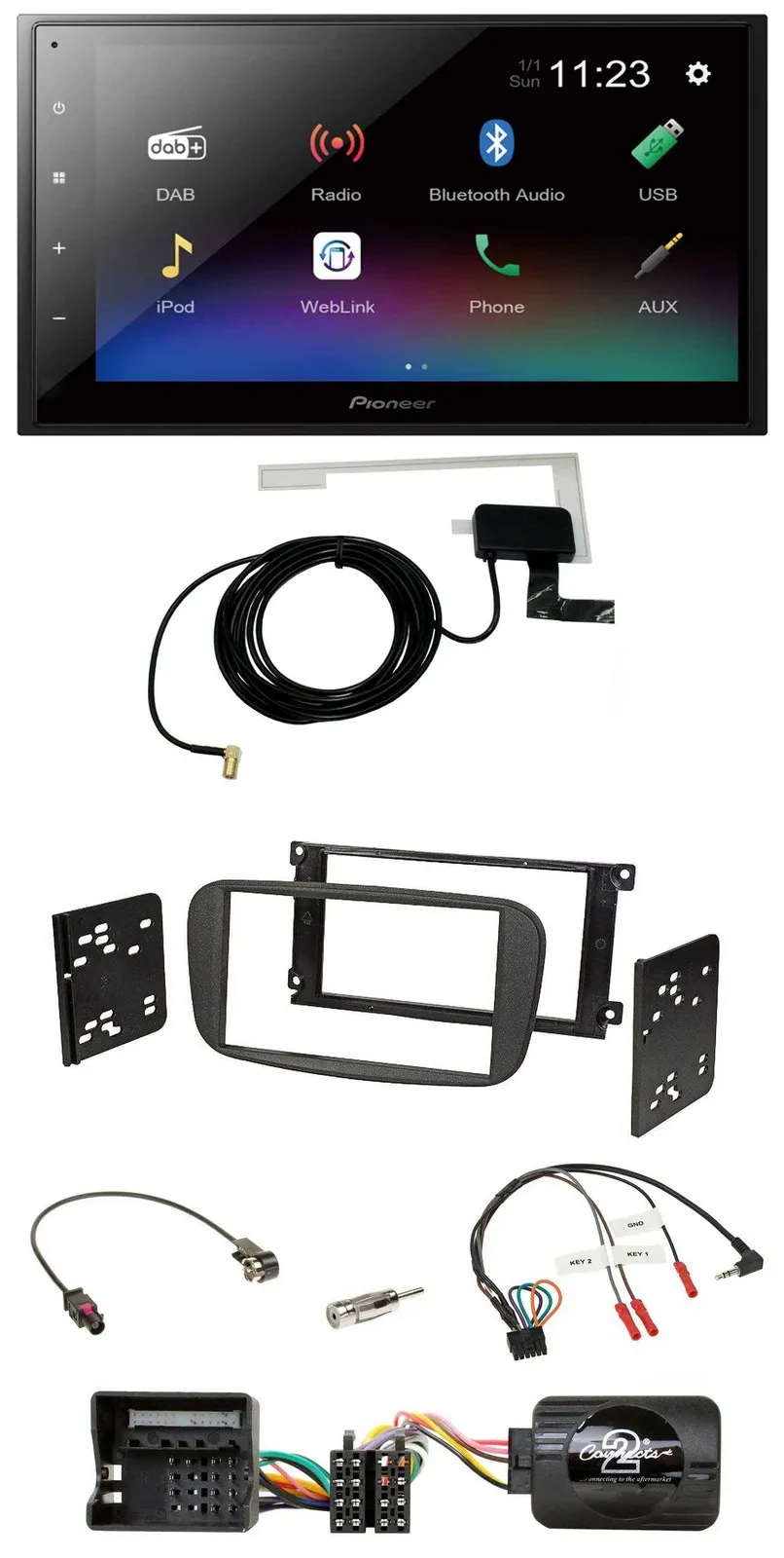 Автомагнитола Pioneer 2DIN, DAB, Bluetooth, USB для Ford Galaxy/Focus/C-Max