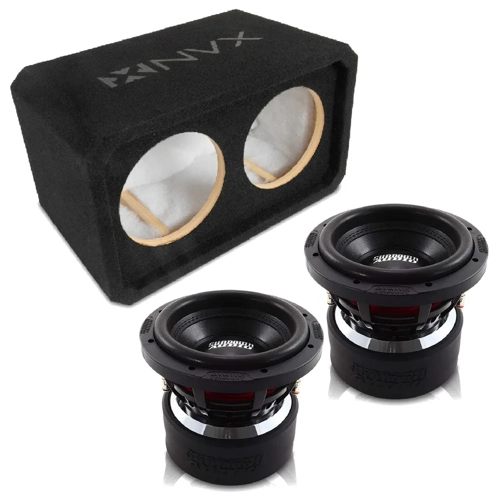 NVX NE82S Dual 8" Sealed 3/4" MDF Sub Enclosure w/ X Series V3 Car Subwoofer