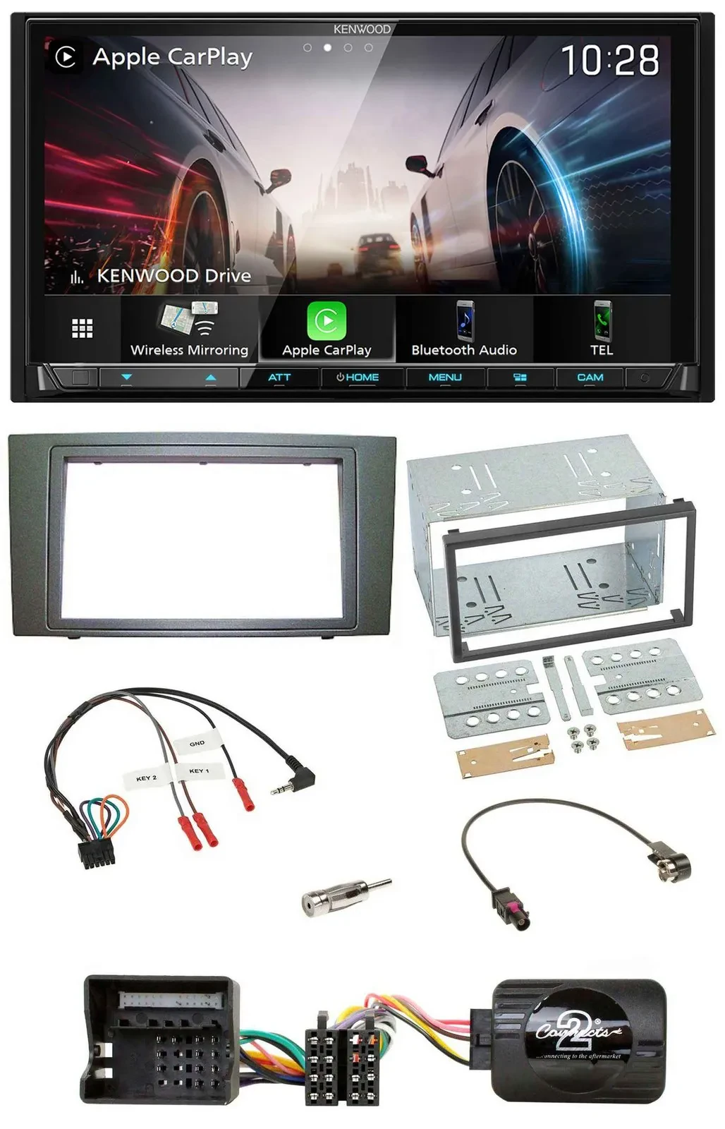 Kenwood Lenkrad 2DIN USB DAB Bluetooth Autoradio für Ford Mondeo 2003-2007 schwa