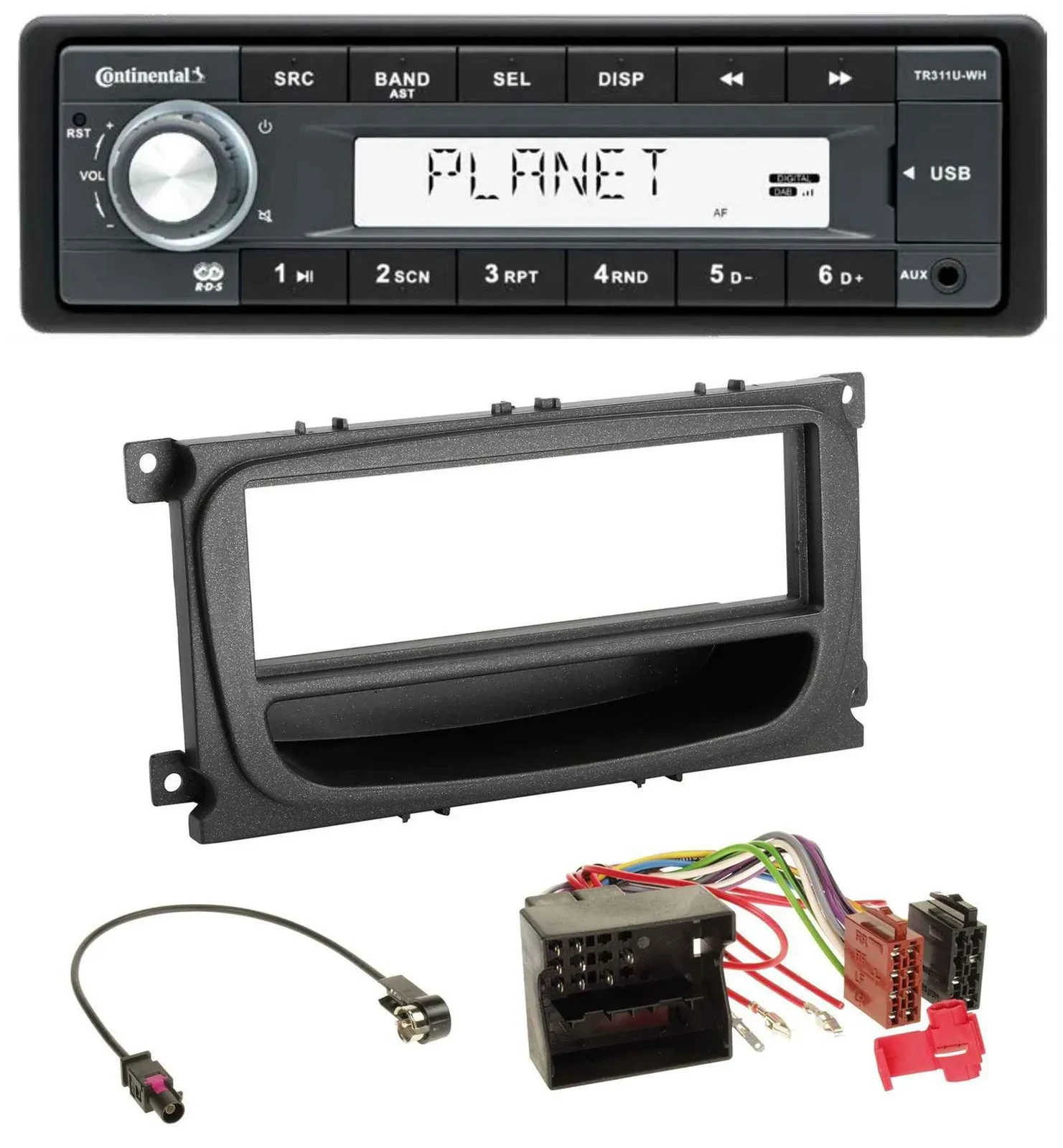 Continental USB MP3 AUX 1DIN Autoradio für Ford Mondeo S-Max 07-14 Ablagefach sc